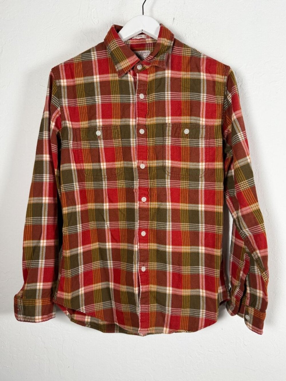 Wallace & Barnes J.Crew Men Red Plaid Flannel Button Up Shirt Long Sleeve Medium